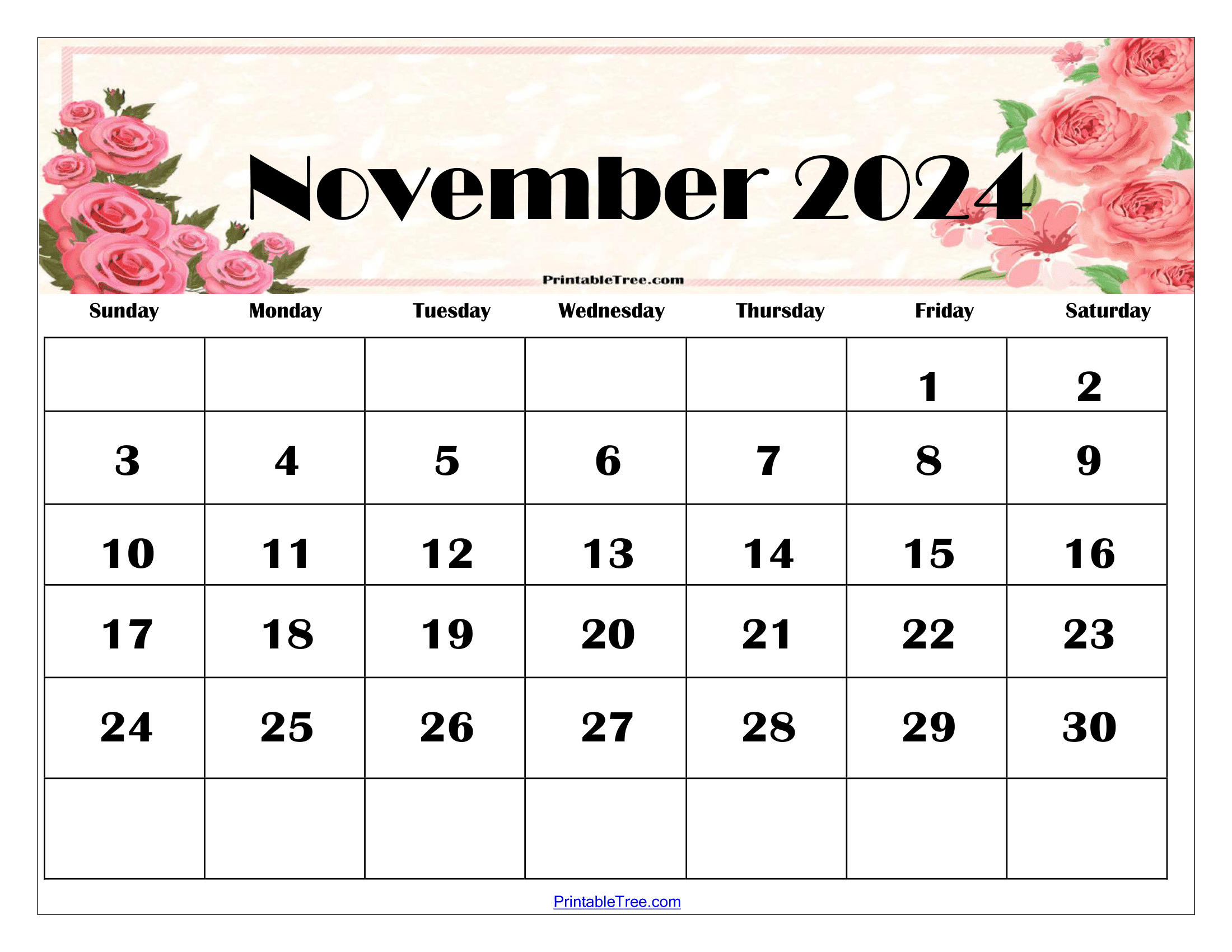 November 2024 Calendar Printable Pdf Template With Holidays | 2024 Printable Calendar November