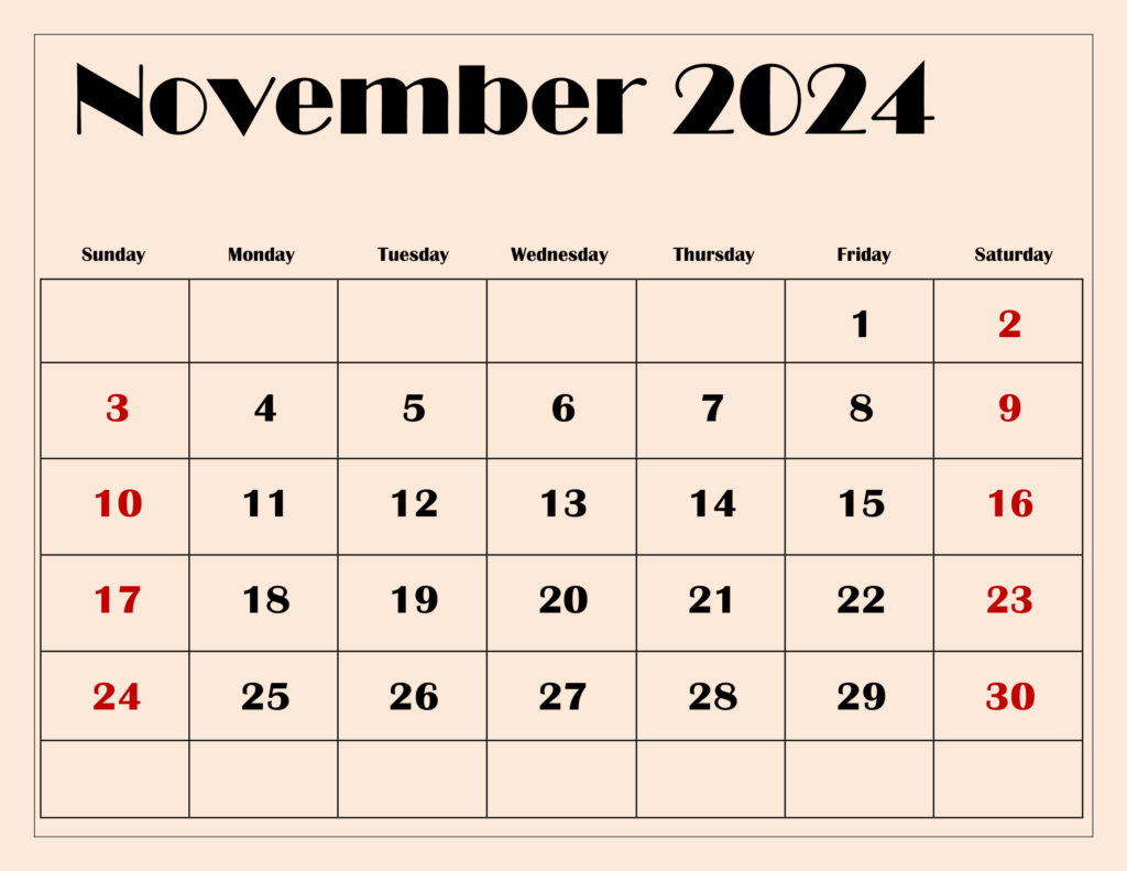 November 2024 Calendar Printable Pdf Template With Holidays | November December 2024 Calendar Printable