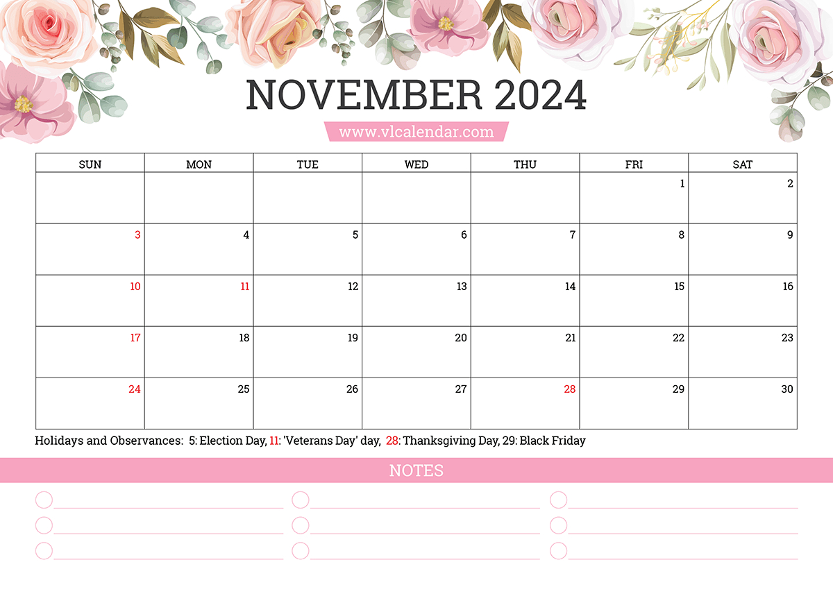 November 2024 Calendar Printable Templates With Holidays | Printable Saints Calendar November 2024