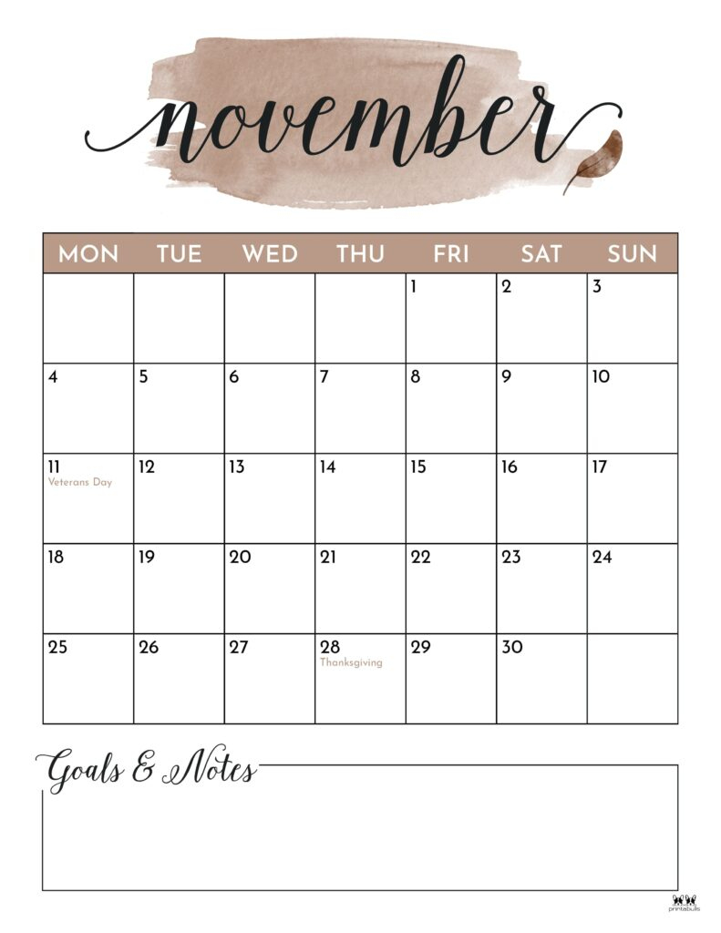 November 2024 Calendars - 50 Free Printables | Printabulls | 2024 Calendar November Printable