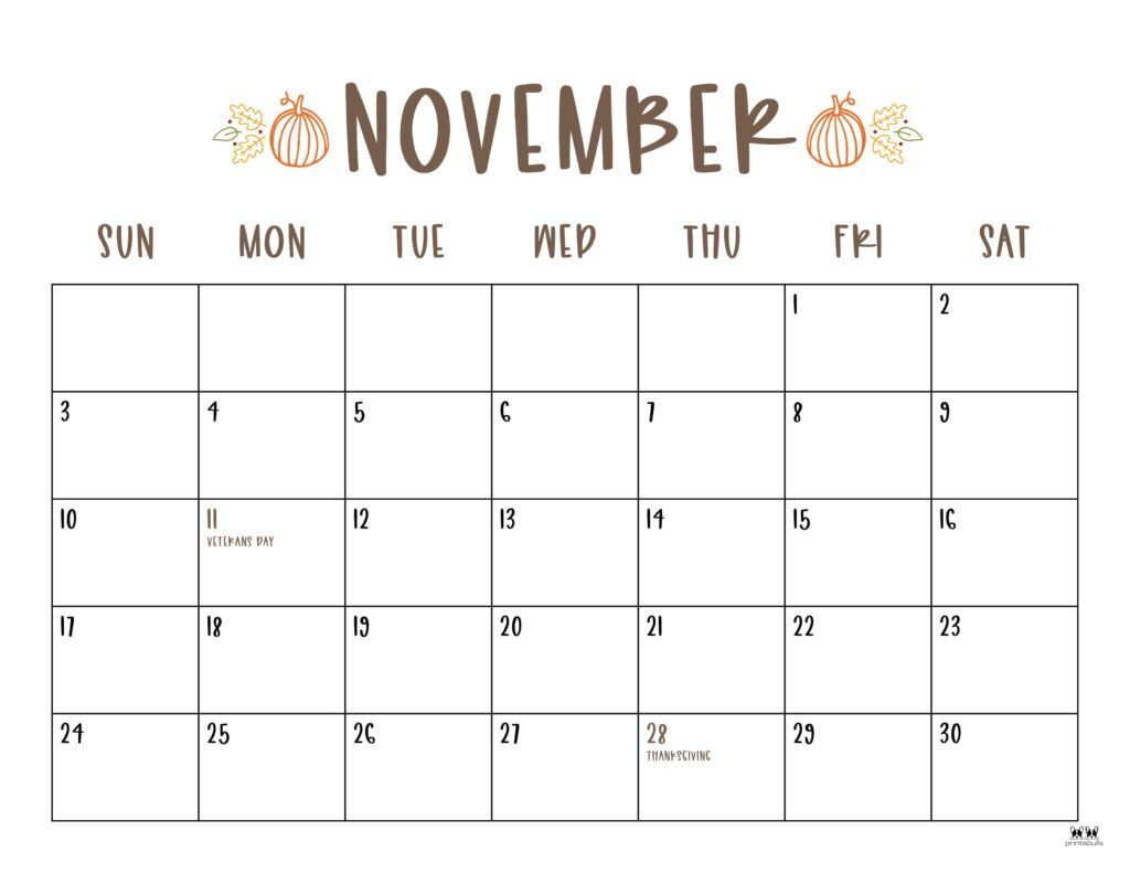 November 2024 Calendars - 50 Free Printables | Printabulls | 2024 Cute Printable Monthly Calendar November