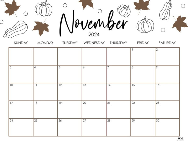 November 2024 Calendars - 50 Free Printables | Printabulls | Cute November 2024 Calendar Printable