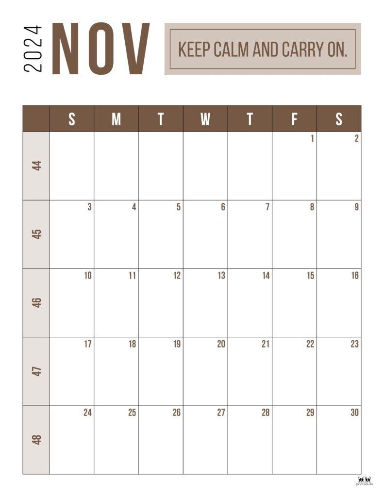 November 2024 Calendars - 50 Free Printables | Printabulls | Free Printable November 2024 Calendar Numbers