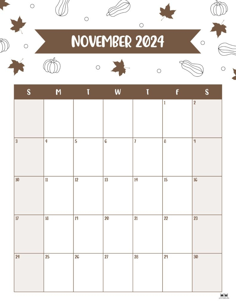 November 2024 Calendars - 50 Free Printables | Printabulls | November 2024 Calendar Printable Vertical