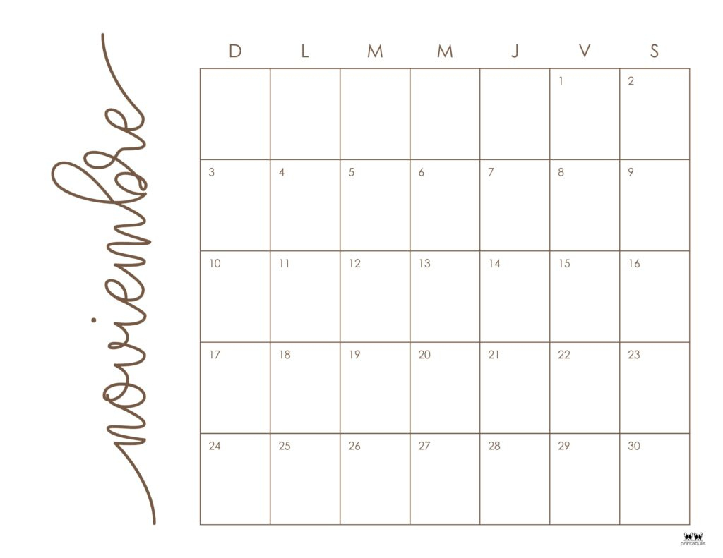 November 2024 Calendars - 50 Free Printables | Printabulls | Printable November 2024 Calendar Pinterest