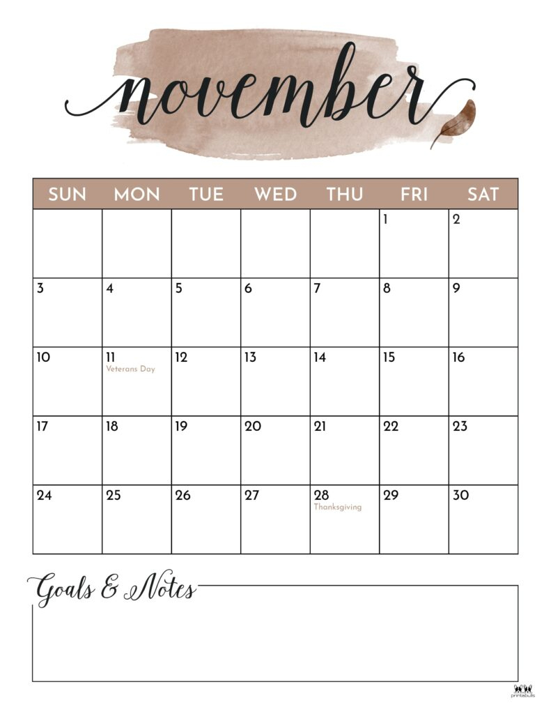 November 2024 Calendars - 50 Free Printables | Printabulls | Printable November 2024 Calendar Pinterest