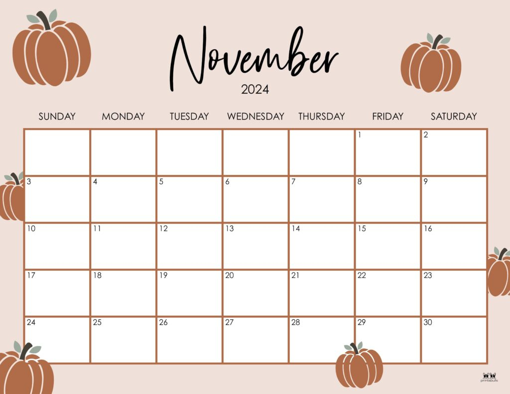 November 2024 Calendars - 50 Free Printables | Printabulls | Printable November 2024 Calendar Thanksgiving