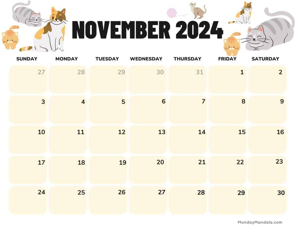 November 2024 Calendars (52 Free Printable Pdfs) | 2024 November Landscape Printable Calendar