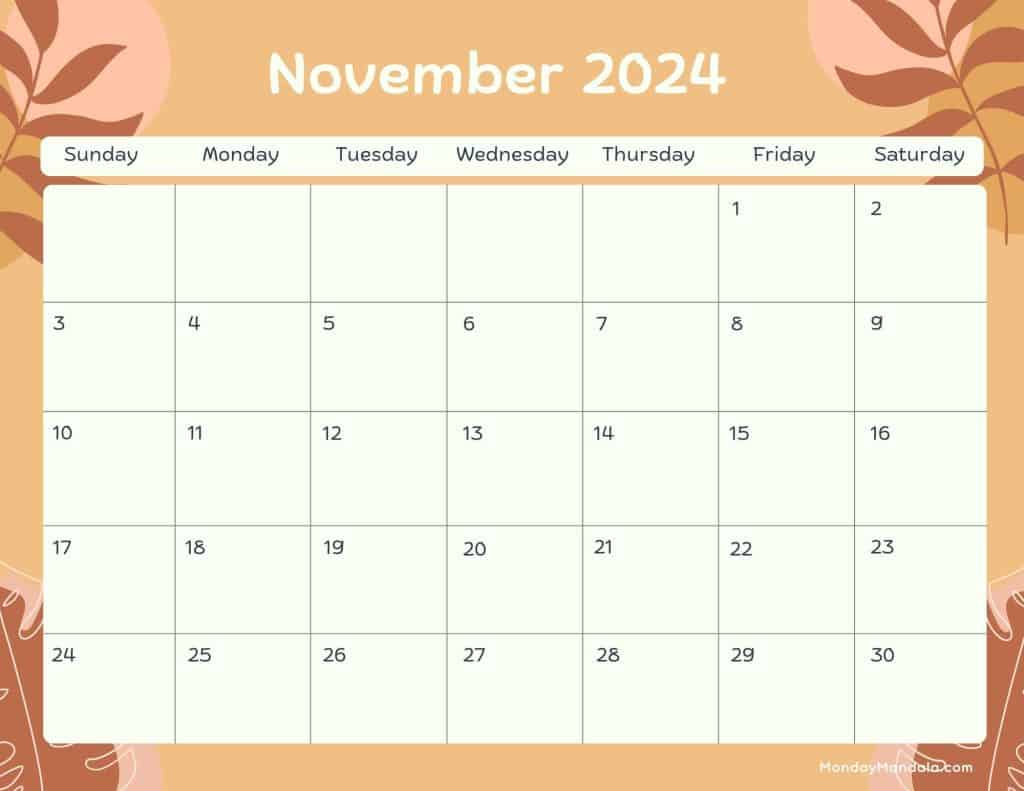 November 2024 Calendars (52 Free Printable Pdfs) | Printable November 2024 Calendar Landscape