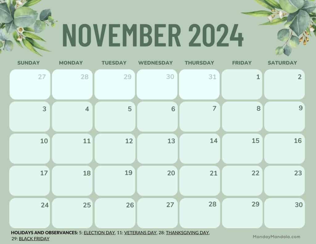 November 2024 Calendars (52 Free Printable Pdfs) | Printable November 2024 Calendar Landscape