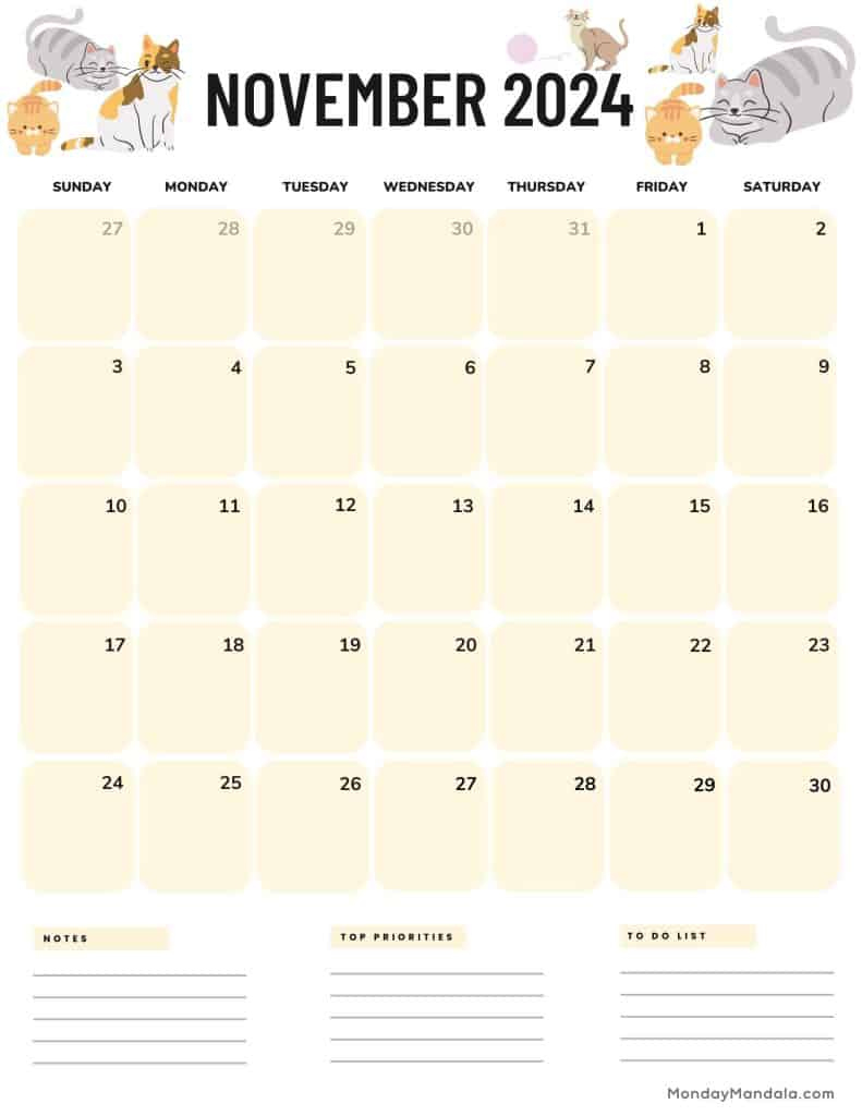 November 2024 Calendars (52 Free Printable Pdfs) | Printable November 2024 Calendar Portrait