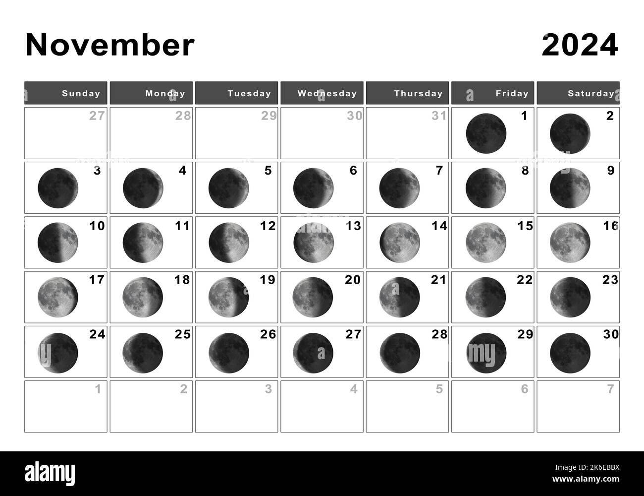 November 2024 Lunar Calendar, Moon Cycles, Moon Phases Stock Photo | Printable November 2024 Calendar With Moon Phases