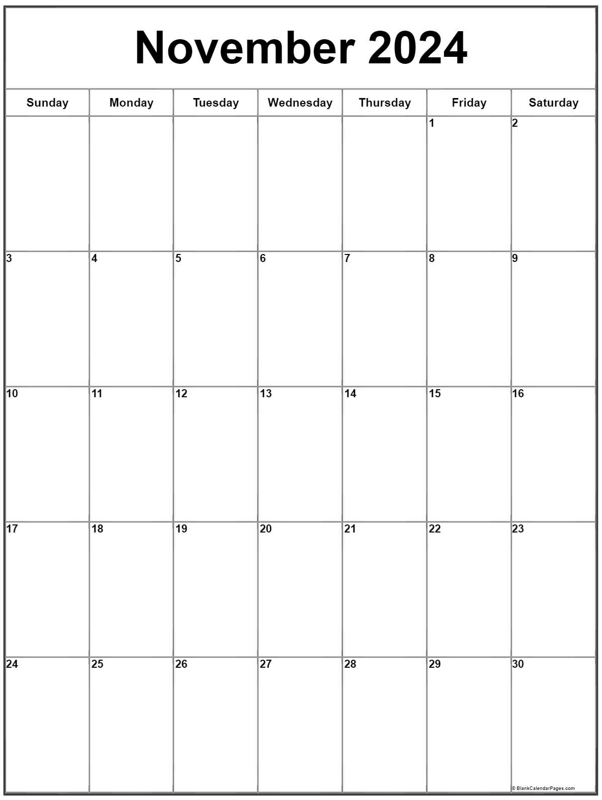 November 2024 Vertical Calendar | Portrait | November 2024 Calendar Printable Vertical