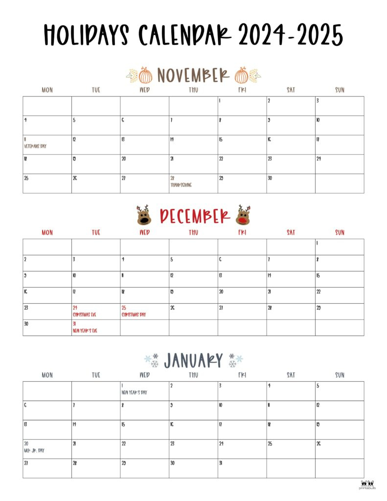 November December 2024 Calendars - 28 Printables | Printabulls | Printable November December 2024 And January Calendar 2025