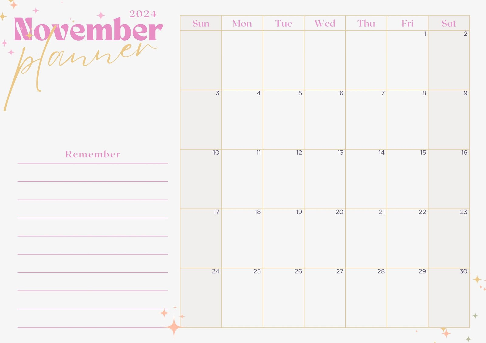 Page 10 - Free, Printable, Customizable Monthly Calendar Templates | Studyblr 2024 November Calendar Printable