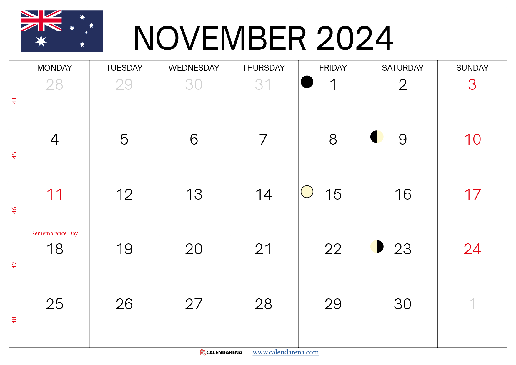 Printable Calendar November 2024 Australia | Printable November 2024 Calendar Australia