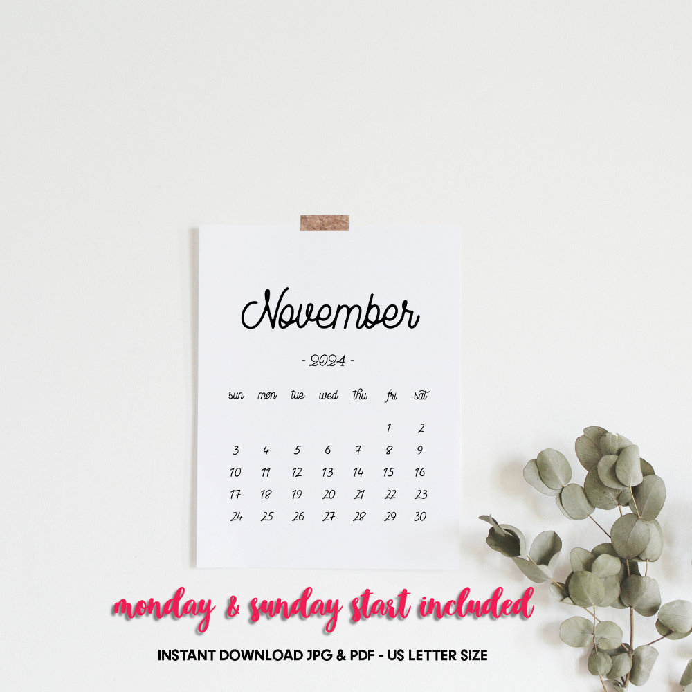 Printable Calendar November 2024, November Calendar, November 2024 | Printable November 2024 Calendar Baby Announcement