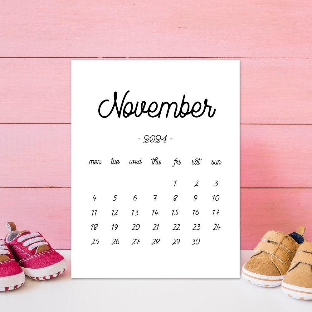 Printable Calendar November 2024, November Calendar, November 2024 | Printable November 2024 Calendar Baby Announcement