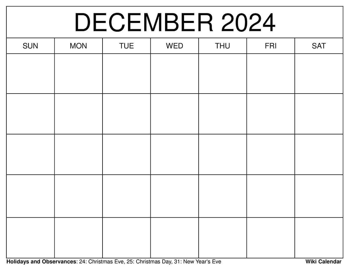 Printable December 2024 Calendar Templates With Holidays | 2024 Calendar Printable November and Dec