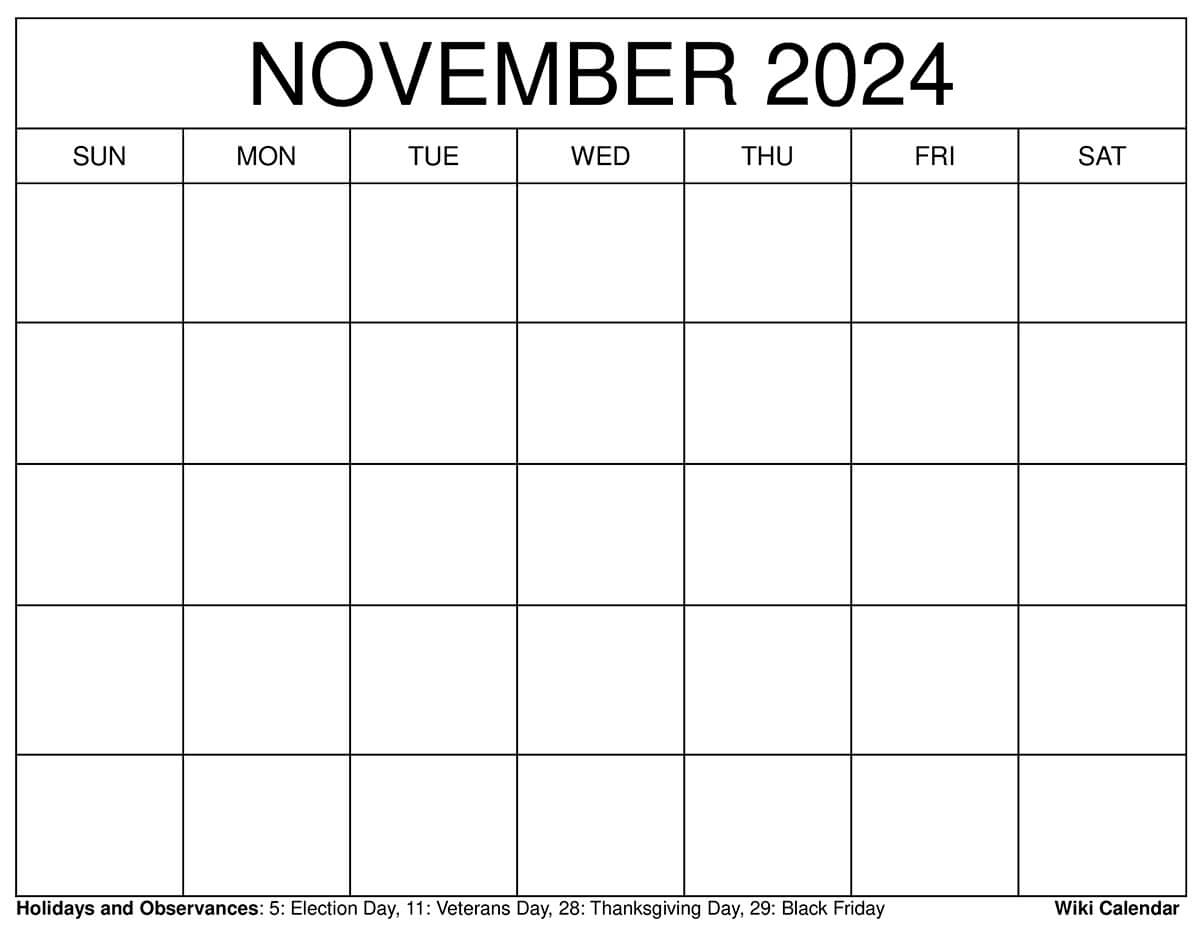 Printable November 2024 Calendar Templates With Holidays - Wiki | Big Printable Calendar November 2024