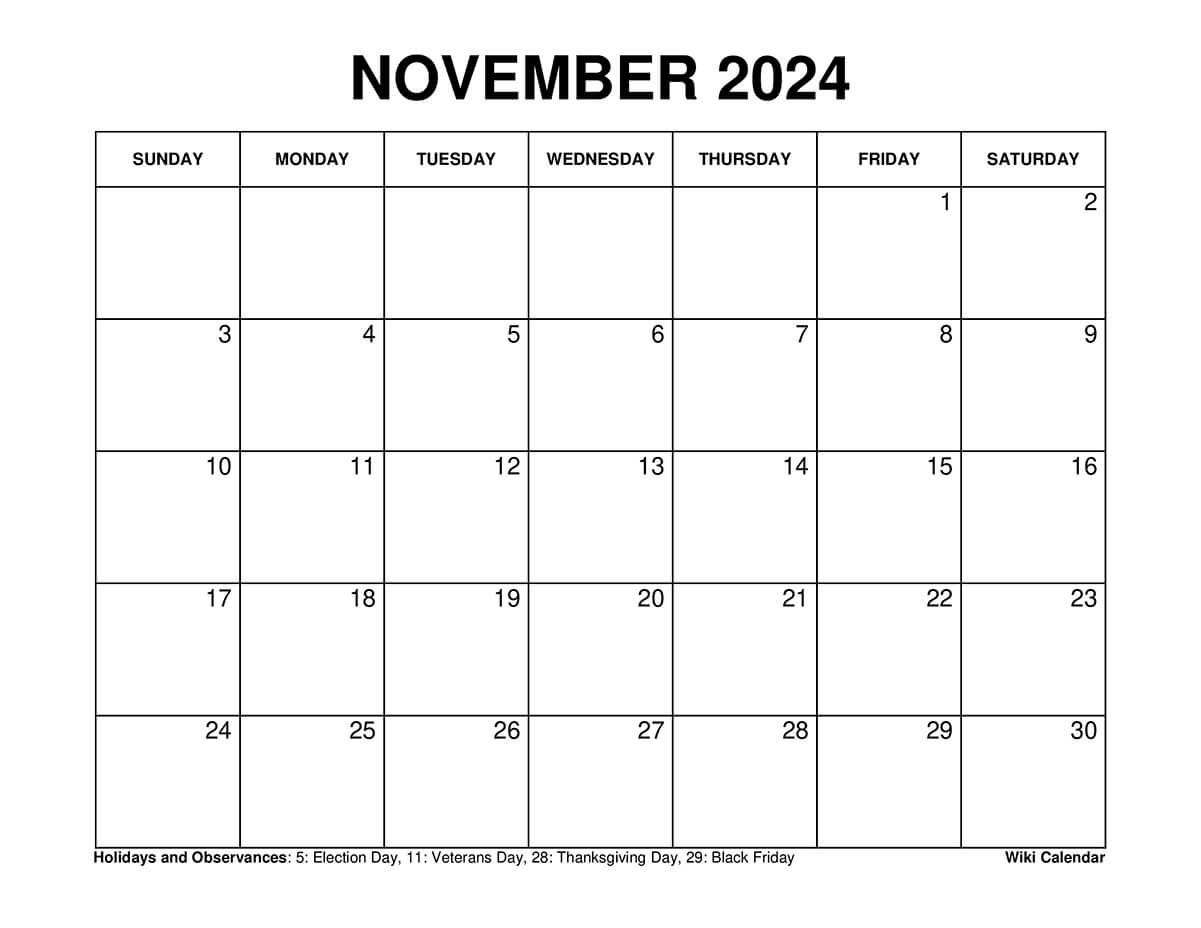 Printable November 2024 Calendar Templates With Holidays - Wiki | November 2024 24 Calendar Printable