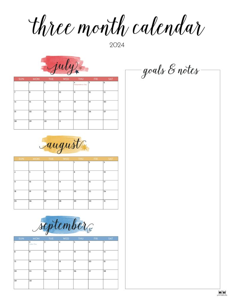 Three Month/Quarterly Calendars - 36 Free Calendars | Printabulls | 3 Month Calendar 2024 Printable September October November