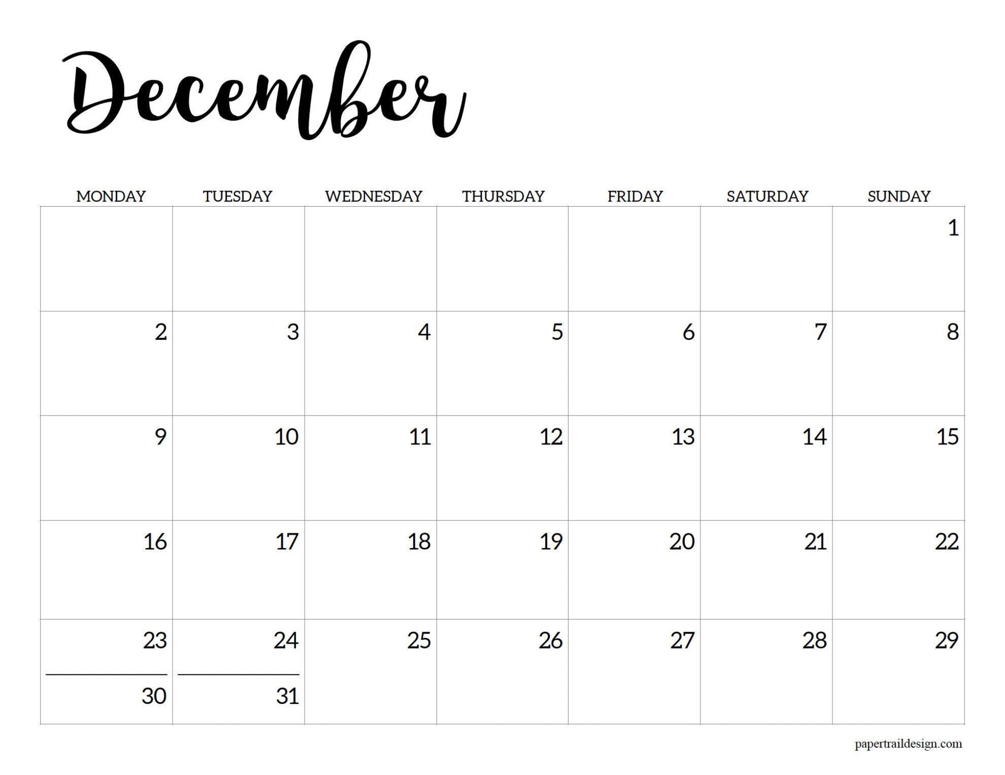 December 2024 and January 2025 Calendar Printable Printable Calendar 2024