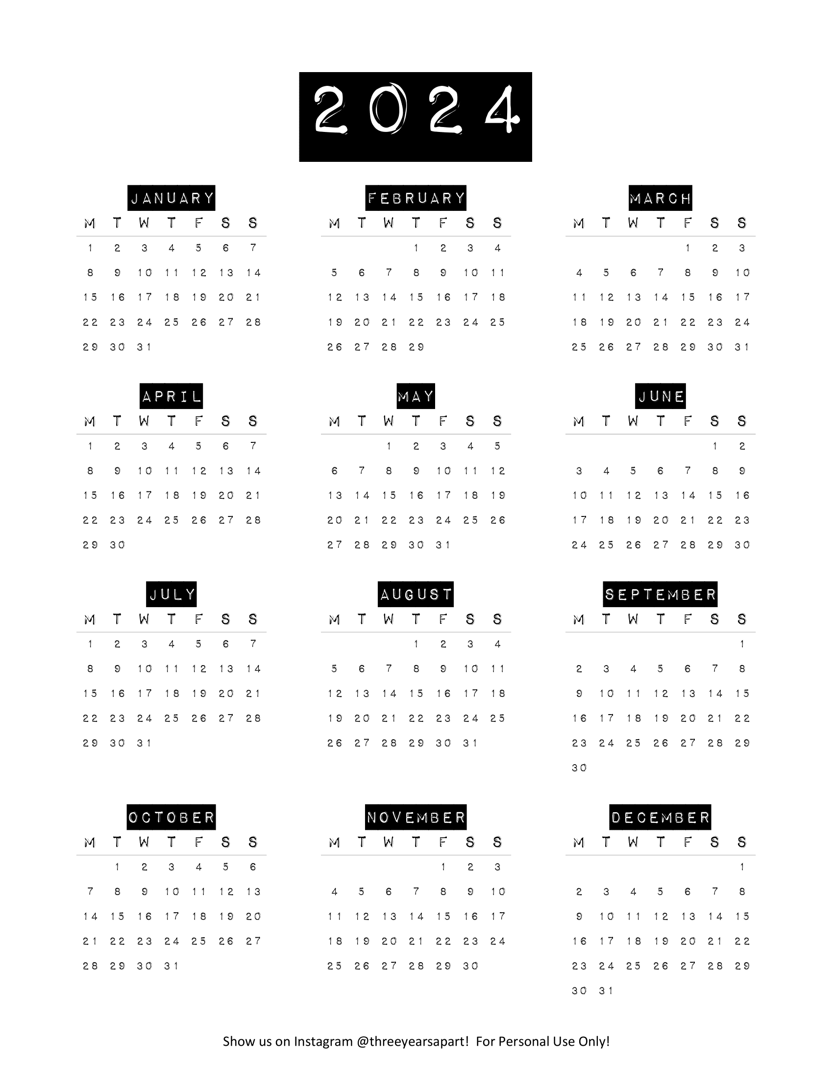 2024 Calendar Free Printable | Bullet Journal And Planner Free | December 2024 Bullet Journal Calender Printable