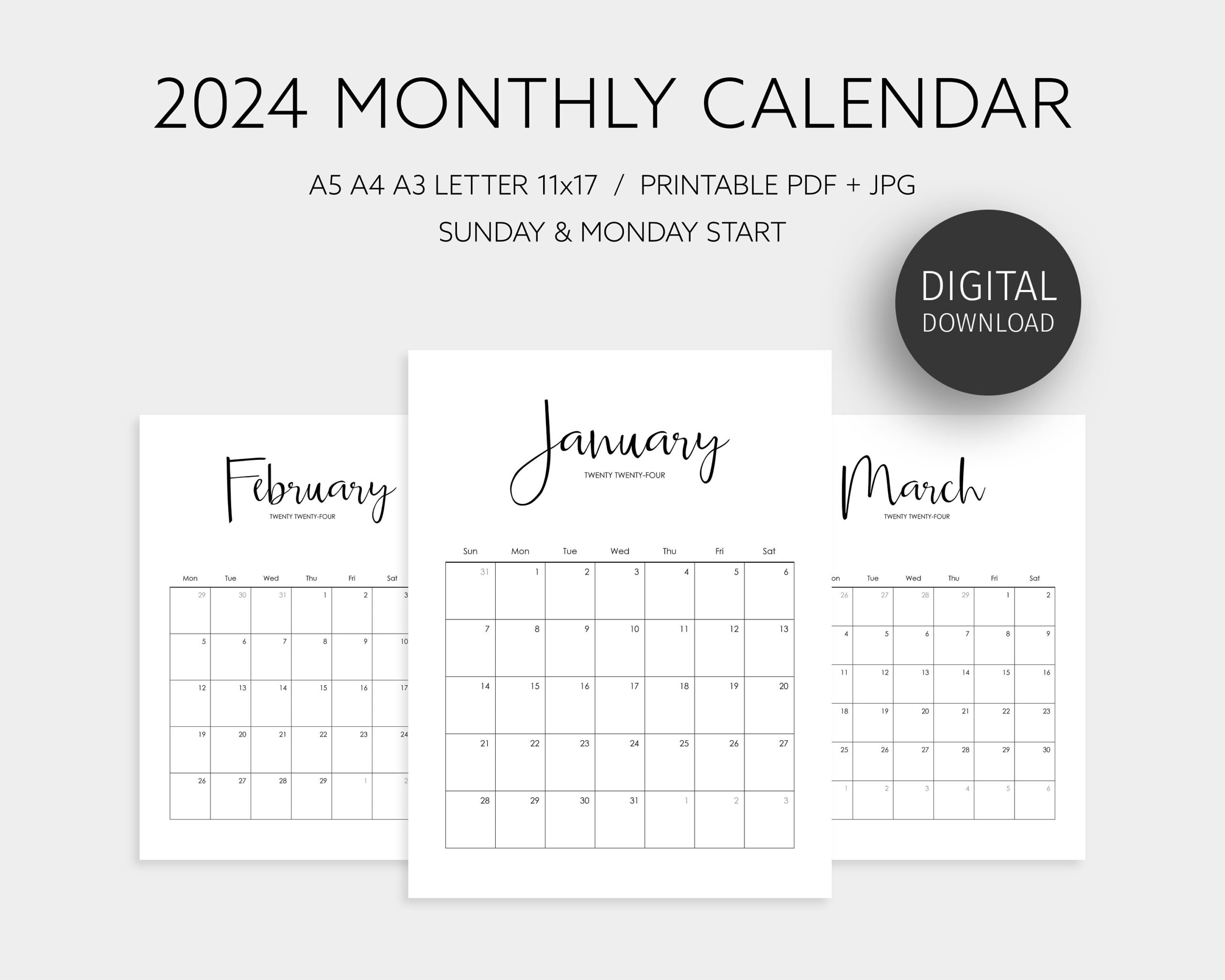 2024 Calendar Printable A5 Size - Etsy | December 2024 Calendar Printable Fit In A5