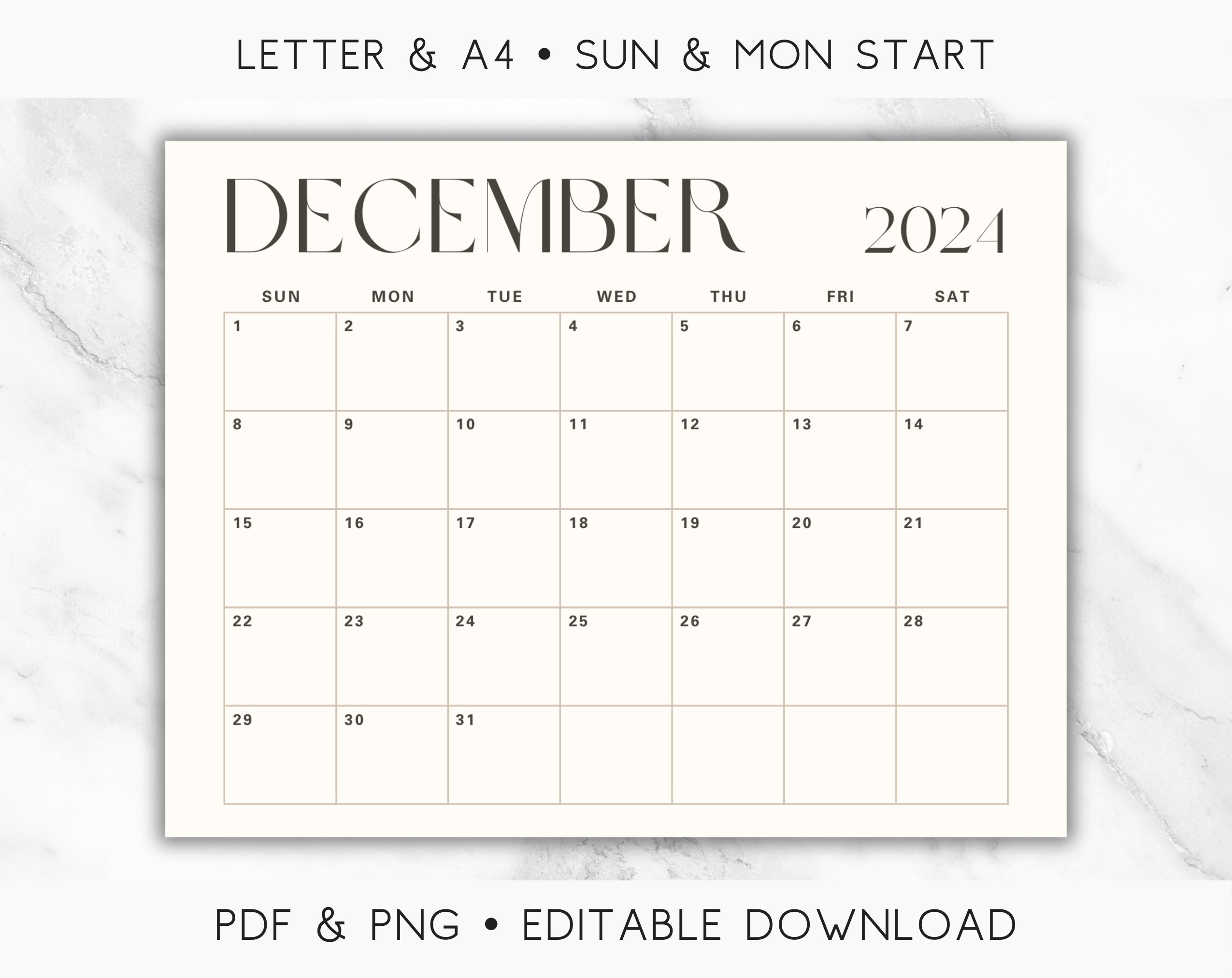 2024 Calendar Printable - Etsy | December 2024 Calendar Printable A6