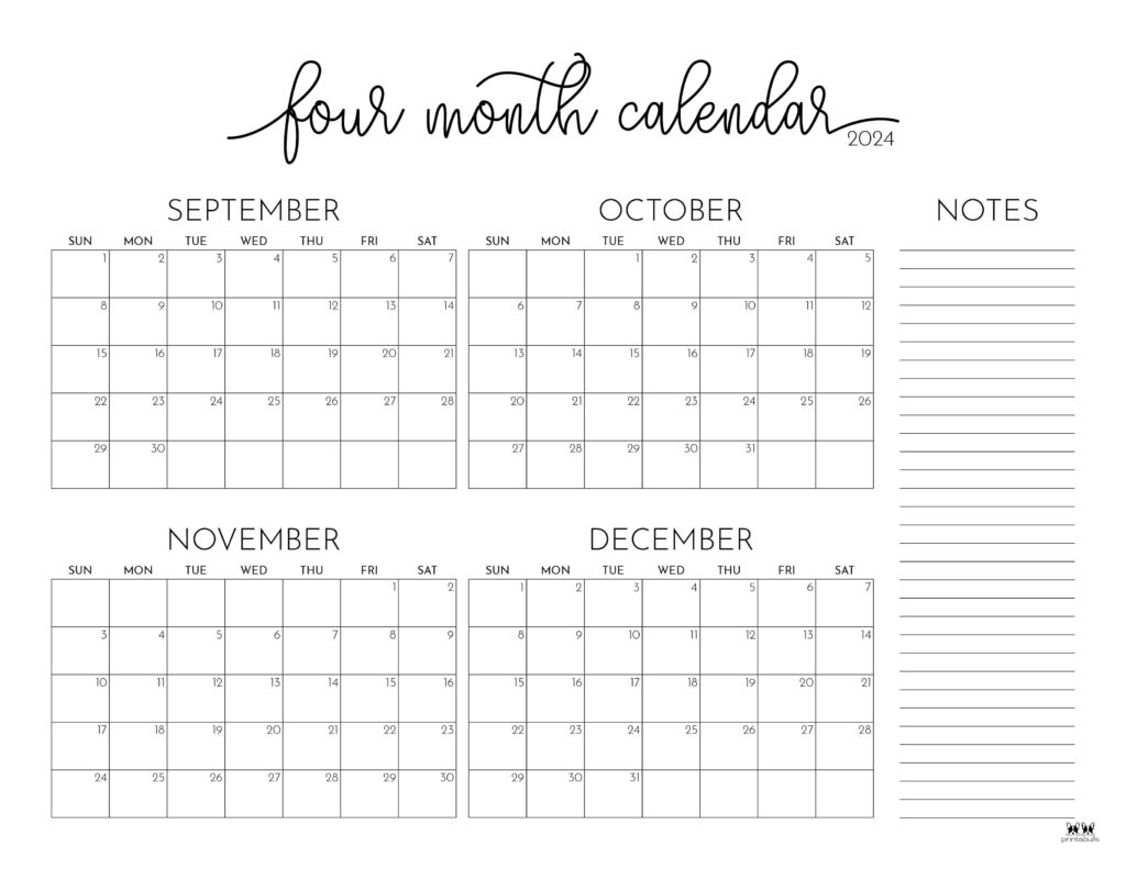 2024 Four Month Calendars - 18 Free Printables | Printabulls | Calendar 2024 Printable June Through December