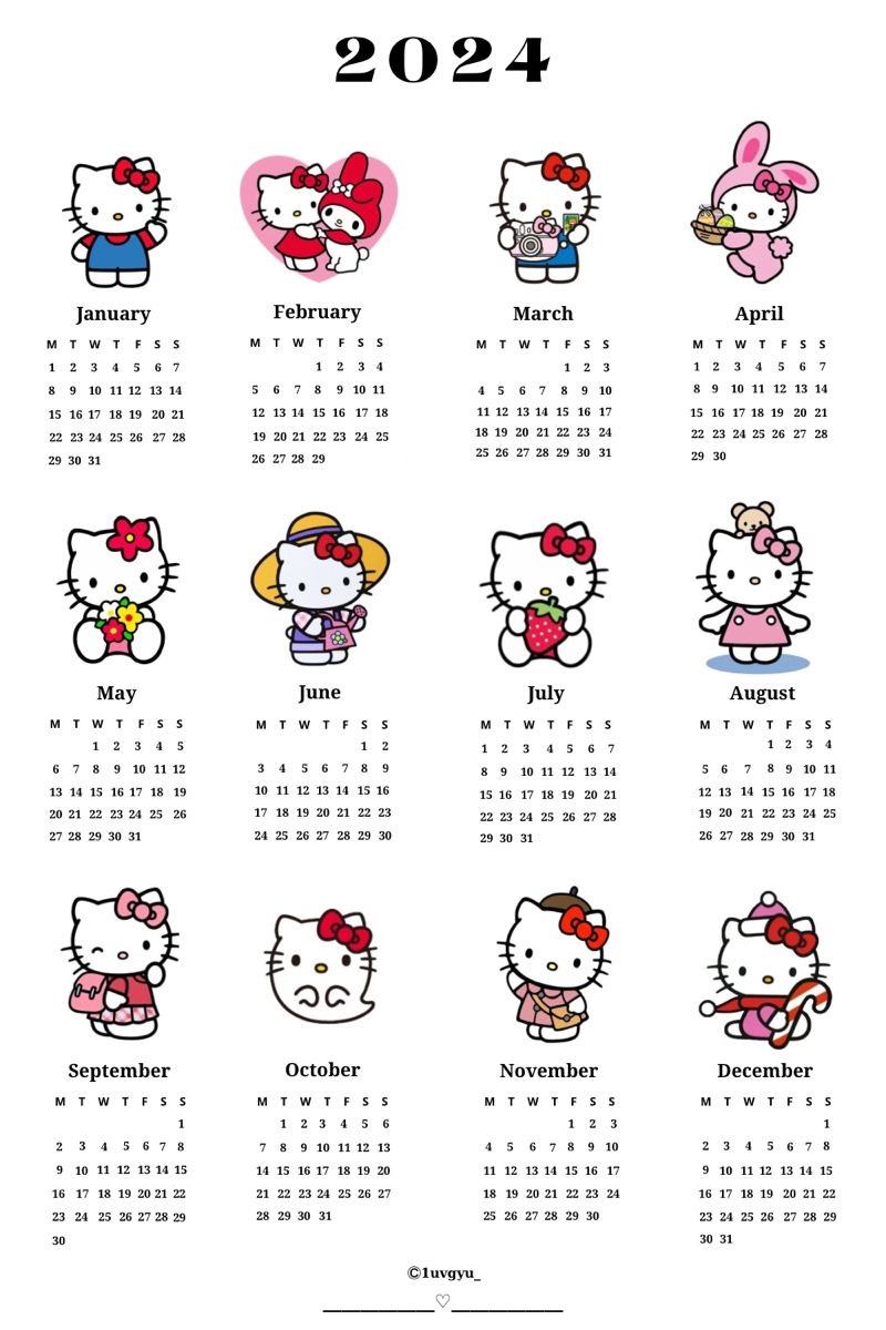 2024 Hello Kitty Calendar | December 2024 Hello Kitty Calendar Printable