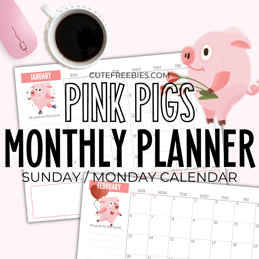 2025 Monthly Planner Calendar – Cute Pigs Free Printable - Cute | 2024 December Calendar Printable Piglet