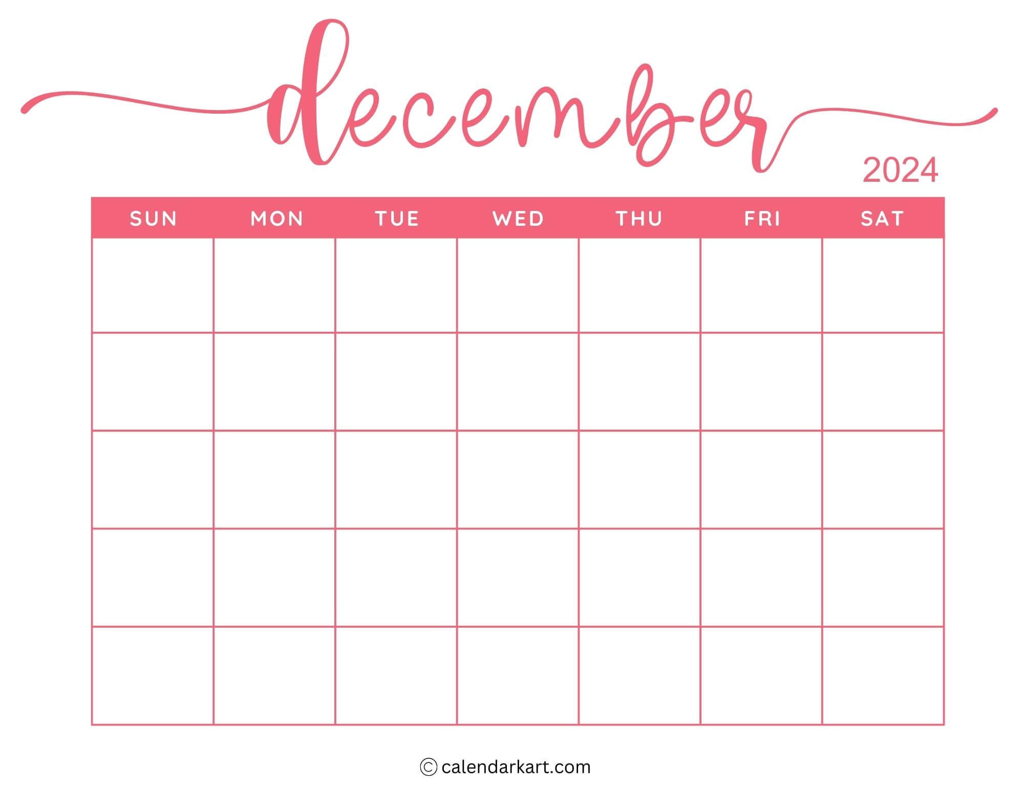 40 Printable December 2024 Calendars | Free Pdf - Calendarkart | Blank Calendar 2024 December Printable