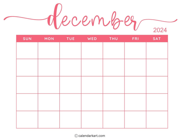 40 Printable December 2024 Calendars | Free Pdf - Calendarkart | Blank Things to Do List Calendar For December 2024 Printable