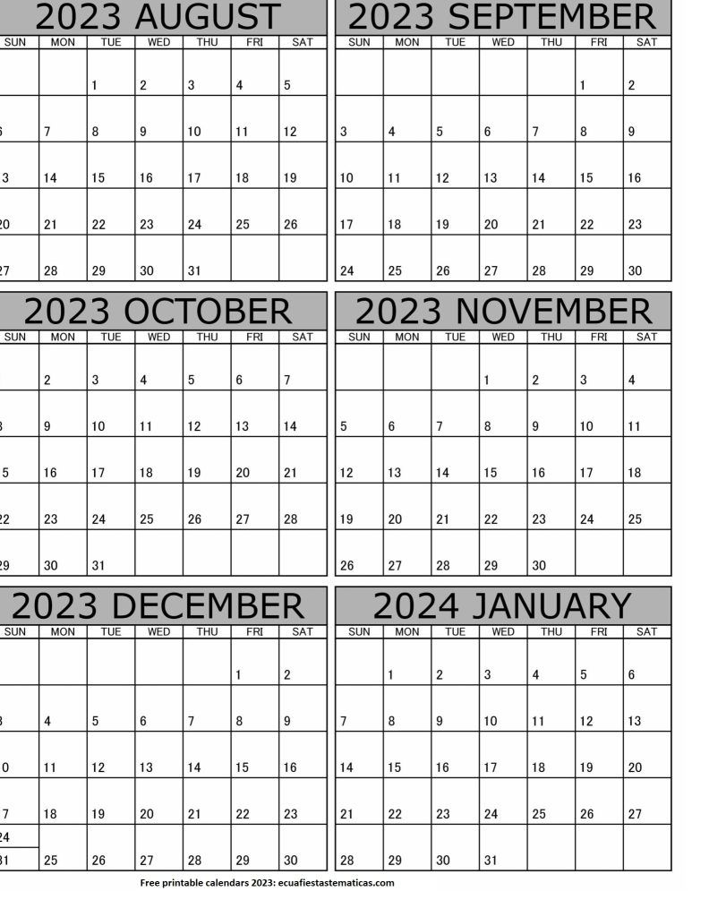 August 2023 To January 2024 Calendar Templates | August-December 2024 Calendar Printable