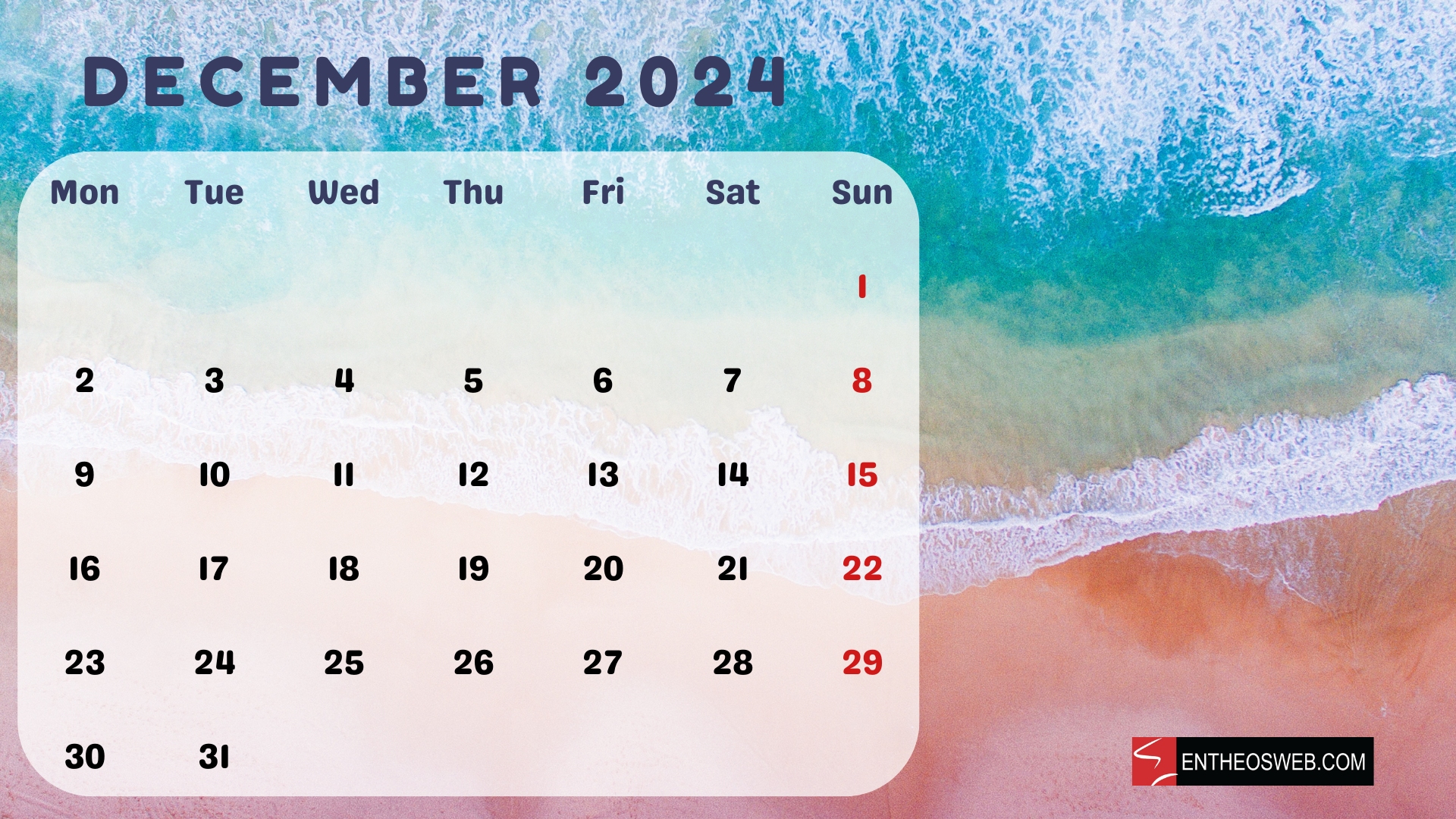 Beaches 2024 Calendar – Printable &amp;amp; Desktop Wallpaper | Entheosweb | December 2024 Desk Calendar Printable