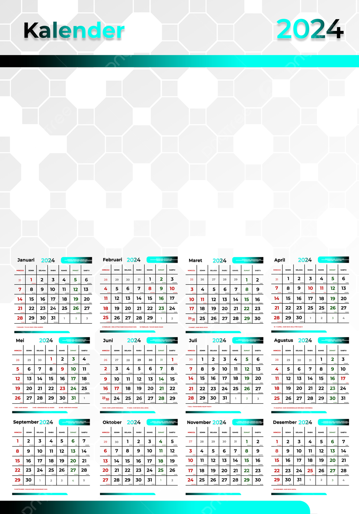 Calendar 2024 January To December Design Template Template | Calendar 2024 January to December Printable