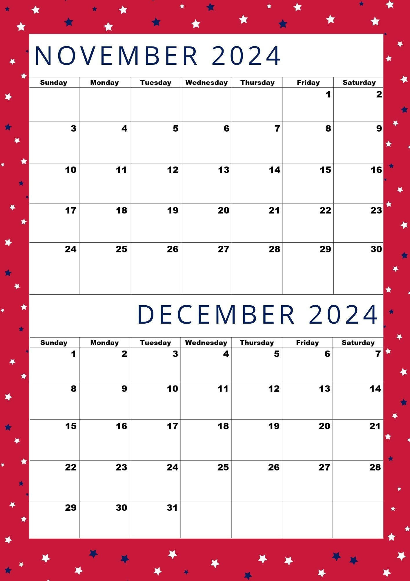 Calendar For November And December 2024,Happy Christmas Month | 2 Month Printable Calendar For November December 2024