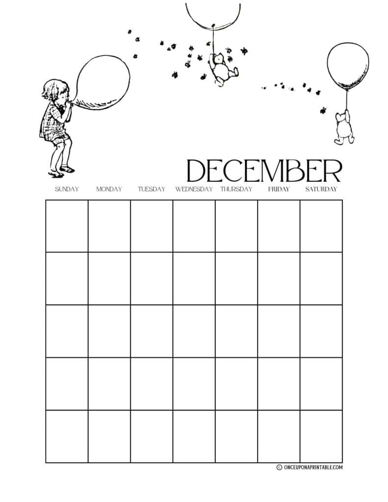 Classic Winnie The Pooh Free Printable Calendar - Once Upon A | 2024 December Calendar Printable Winnie The Pooh