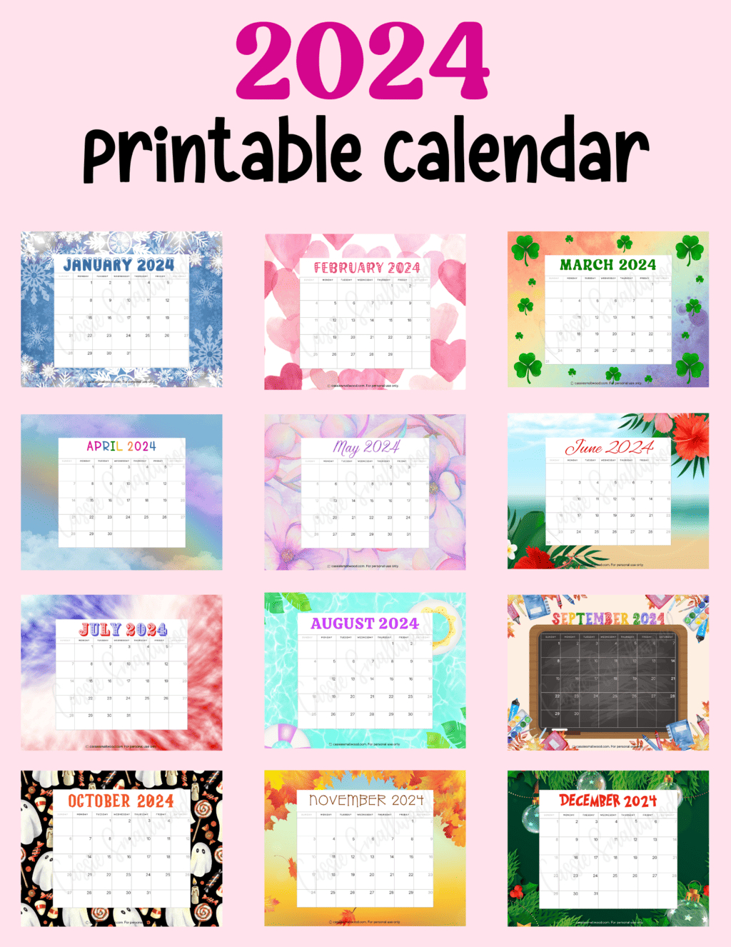 Calendar September October November December 2024 Seperate Printable