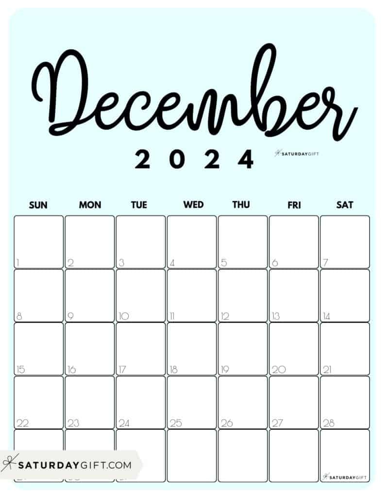 December 2024 Calendar - 20 Cute &amp;amp; Free Printables | Saturdaygift | 2024 Cute Printable Monthly Calendar December