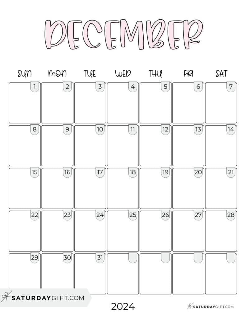 December 2024 Calendar - 20 Cute &amp;amp; Free Printables | Saturdaygift | Aesthetic Cute December 2024 Calendar Printable