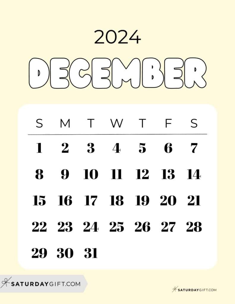 December 2024 Calendar - 20 Cute &amp;amp; Free Printables | Saturdaygift | Cute December 2024 Printable Calendar