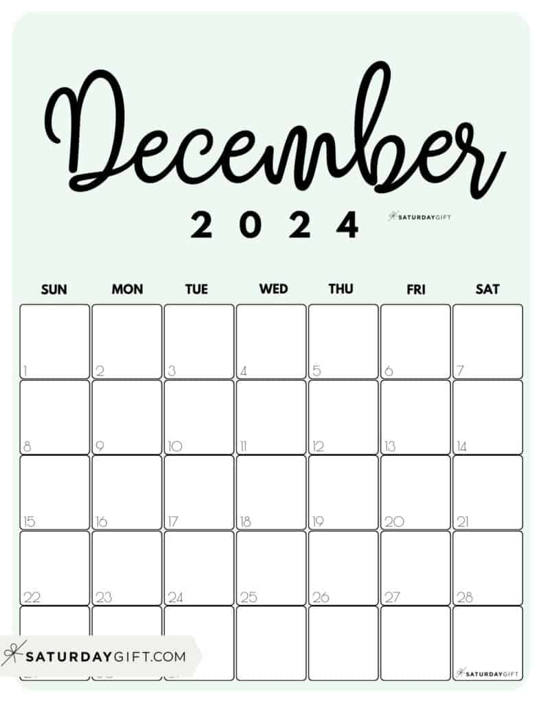 December 2024 Calendar - 20 Cute &amp;amp; Free Printables | Saturdaygift | December 2024 Bullet Journal Calender Printable