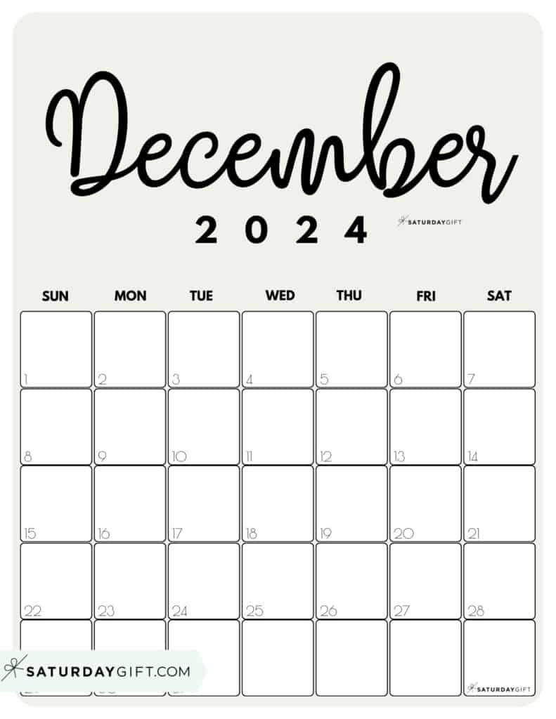 December 2024 Calendar - 20 Cute &amp;amp; Free Printables | Saturdaygift | December 2024 Calendar Printable A4