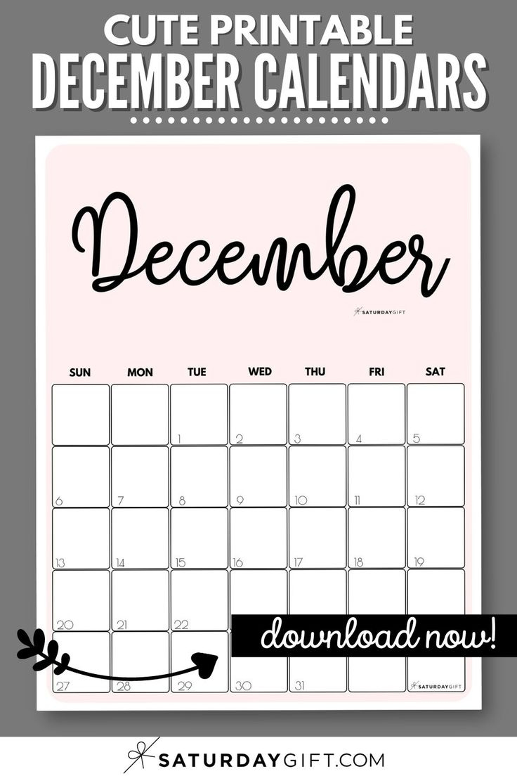 December 2024 Calendar - 20 Cute &amp;amp; Free Printables | Saturdaygift | December 2024 Calendar Printable Pinterest