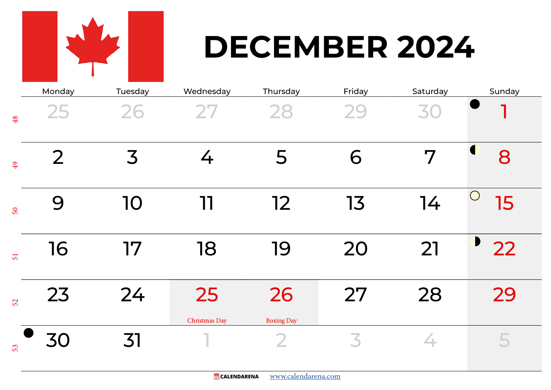 December 2024 Calendar Canada Printable Printable Calendar 2024