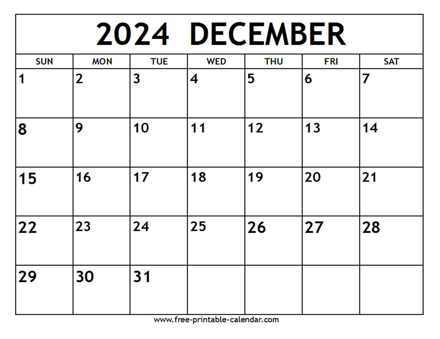 December 2024 Calendar - Free-Printable-Calendar | 2024 December Calendar Printable Australia