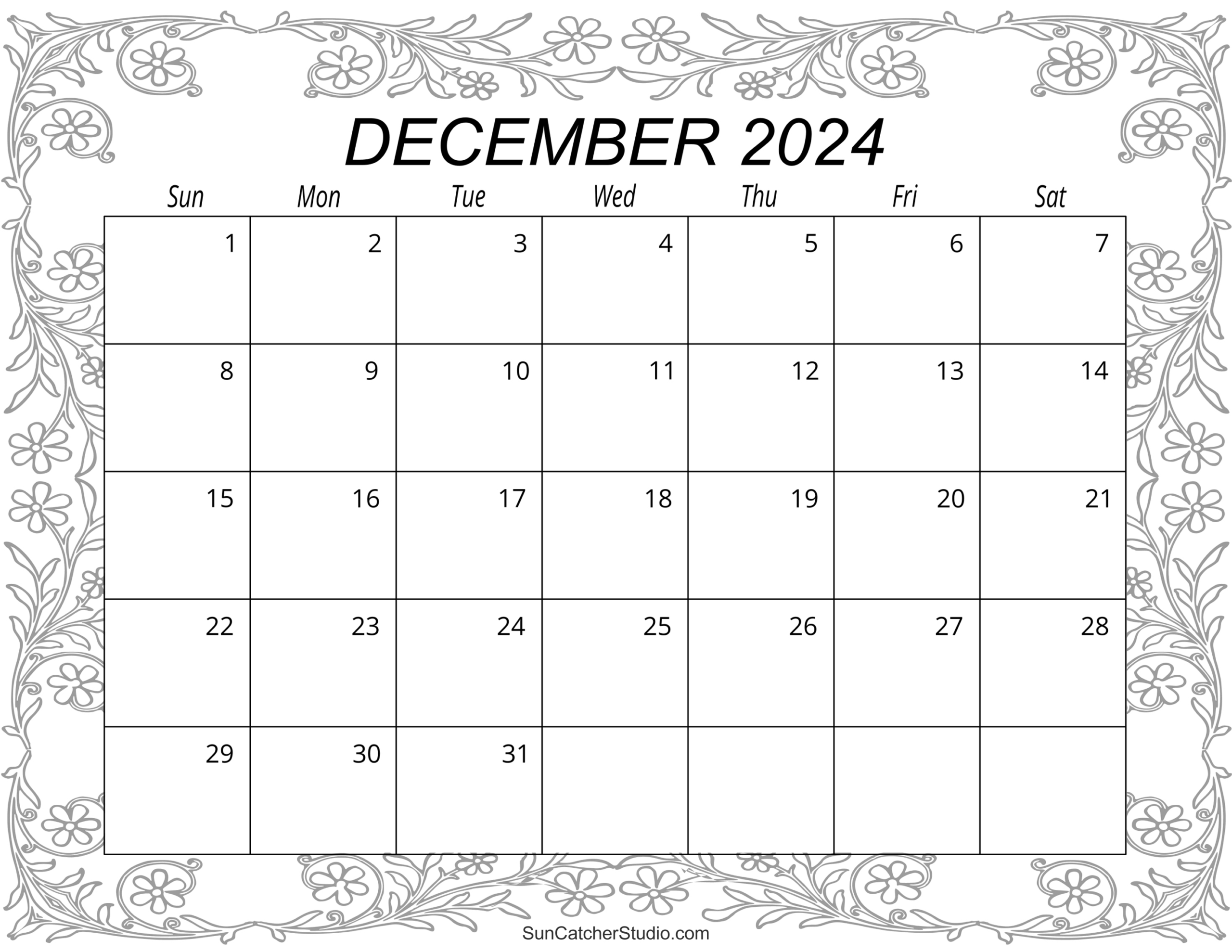 December 2024 Calendar (Free Printable) – Diy Projects, Patterns | Calligraphy Calendar Printable 2024 December 2024